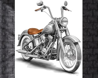 70s Harley Davidson Panhead Art Print | Vintage Motorcycle Poster