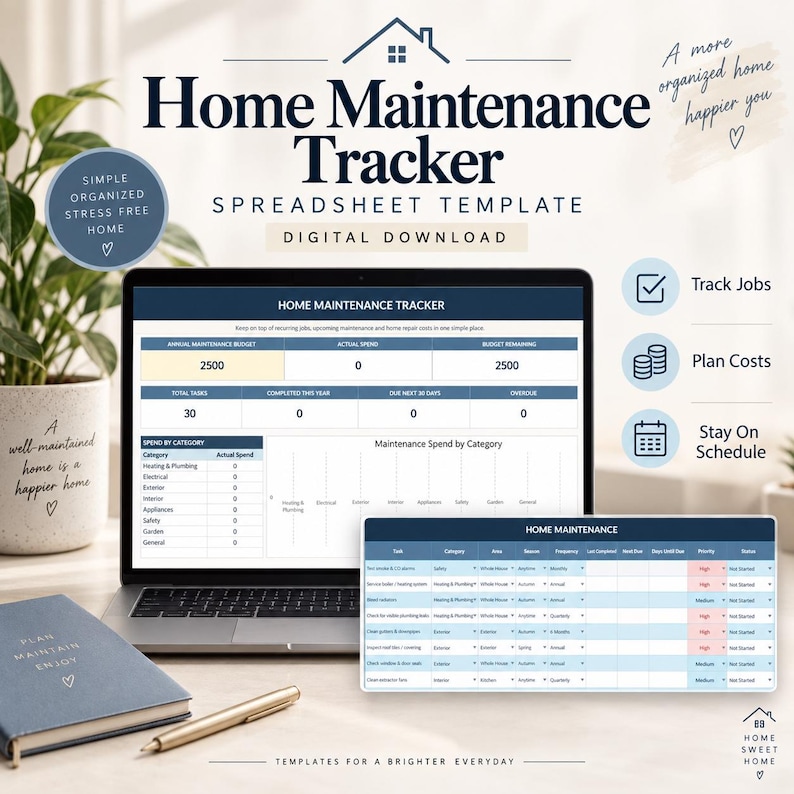 Maintenance Report Format Examples Home Maintenance Tracker Spreadsheet, Repair Planner, Budget Template ...