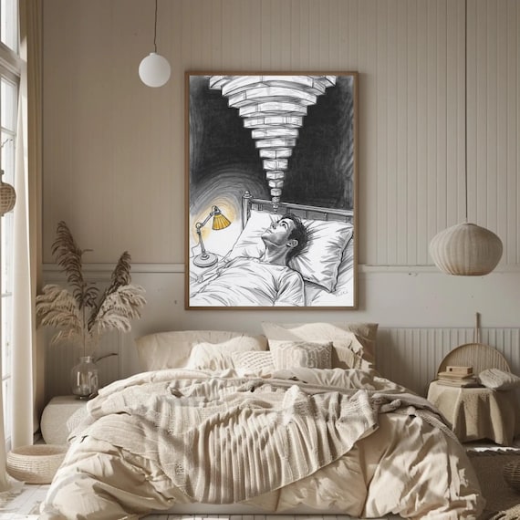 Insomnia Art Print | Racing Thoughts Pencil Sketch, Mental Health Decor