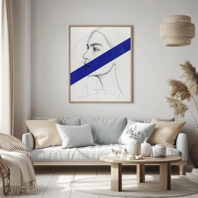 Line Art Face Print, Abstract Female Portrait, Modern Scandinavian Wall ...
