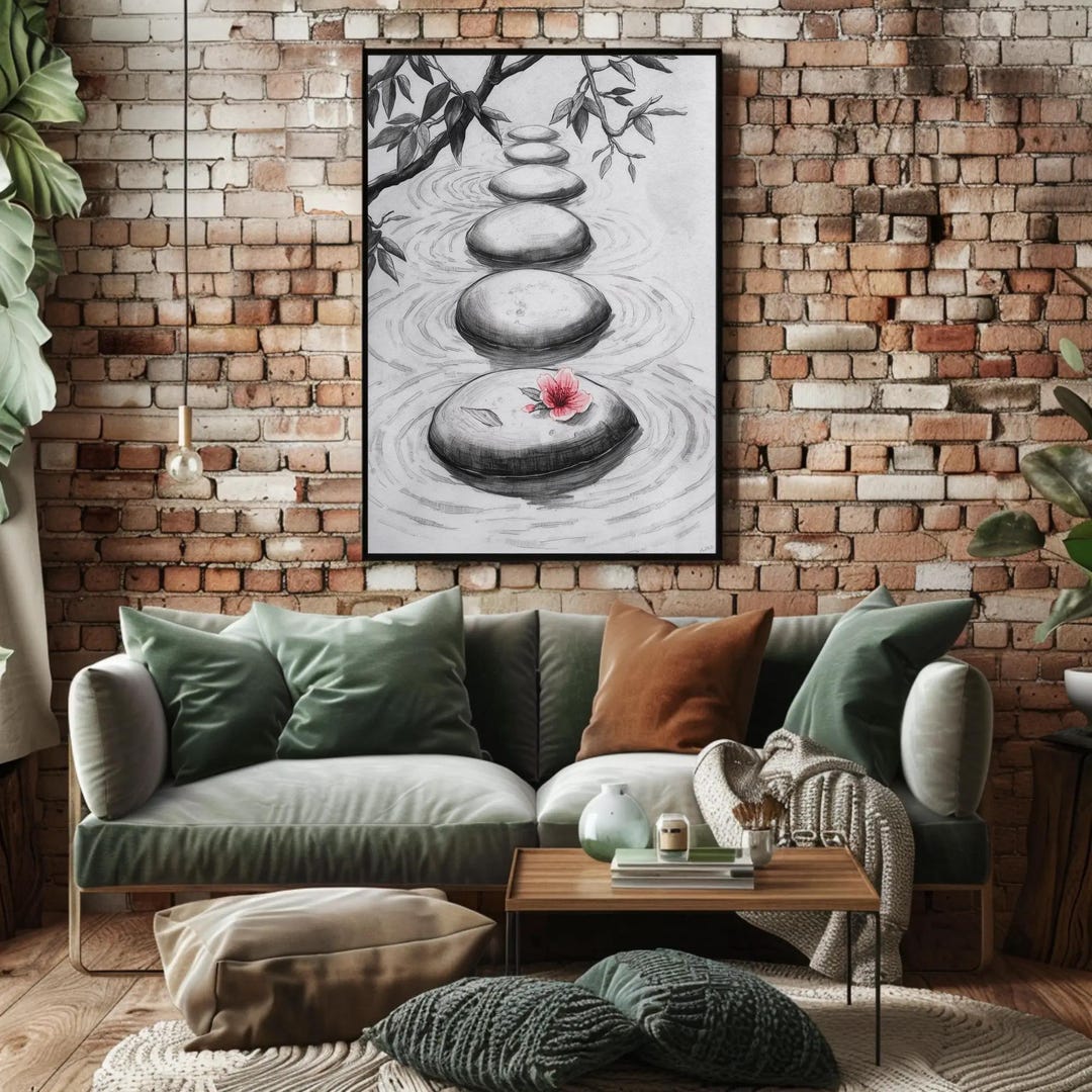 Zen Stones Sketch Print | Calm Wall Art | Minimalist Zen Décor | Pink ...