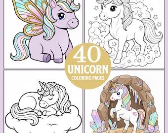 Dibujos de unicornios para colorear: 40 láminas para colorear de fantasía para imprimir (descarga digital)