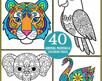 Mandala Malseiten zum Ausdrucken: 40 unterschiedliche Tier Designs zum Ausdrucken (Digitaler Download)