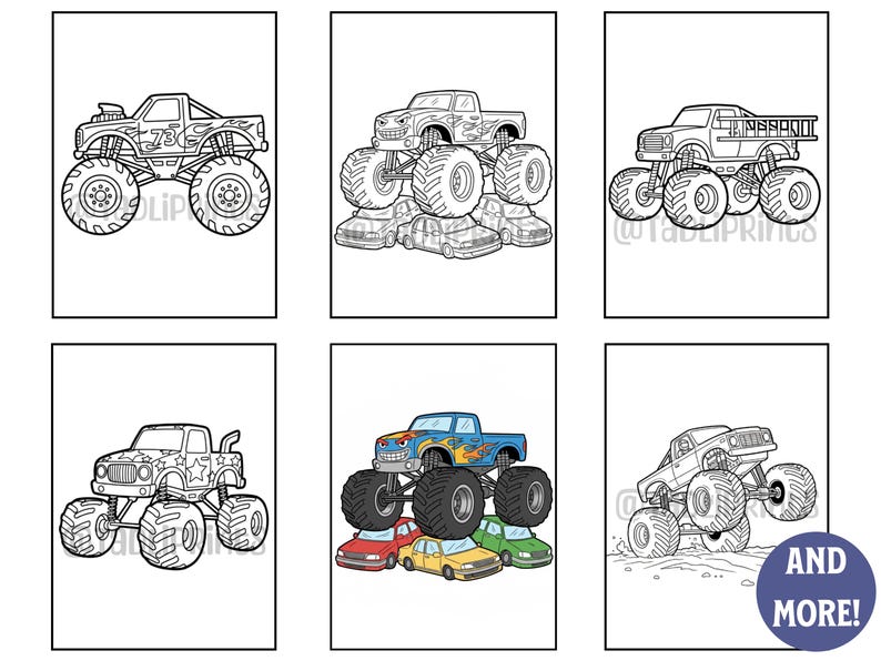 Monster Truck Coloring Pages: 25 Printable Sheets | PDF Digital ...