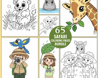 Safari Animal Coloring Pages: Kids' Jungle Adventure Bundle (PDF Download)