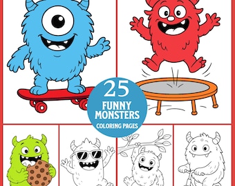 Funny Monsters Coloring Pages: 25 Printable Activity Sheets For Kids - Digital Download