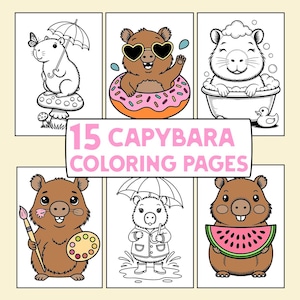 Capybara Coloring Pages Kids Printable Art Activity PDF File Instant Download