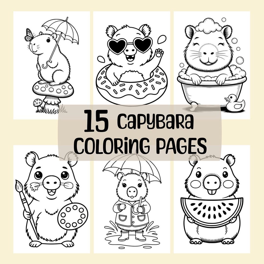 Capybara Coloring Pages Digital Download PDF File Instant Access Kids ...