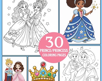 Kleurplaten prinses: 30 afdrukbare pdf-bladen - sprookjeskleurboek (direct downloaden)