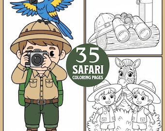 Coloriages Safari : 35 feuilles d'activités d'aventure pour enfants (téléchargement numérique)