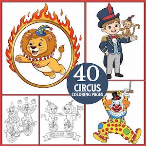 Circus Coloring Pages: 40 Kids Activity Coloring Sheets PDF File (Digital Download)