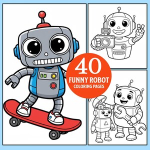 Funny Robots Coloring Pages: 40 Quirky Designs (Digital Download)