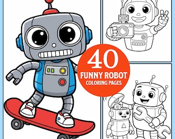Funny Robots Coloring Pages: 40 Quirky Designs (Digital Download)