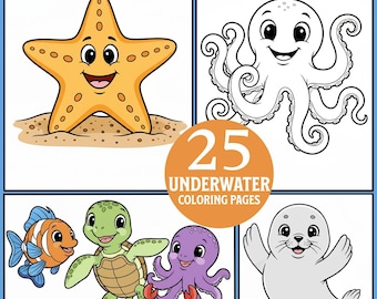 Pagine da colorare con animali marini: 25 file PDF stampabili con attività artistiche sull'oceano (download digitale)
