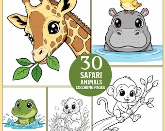 Safari Animals Coloring Pages: 30 Printable Jungle Animal Coloring Sheets (Digital Download)