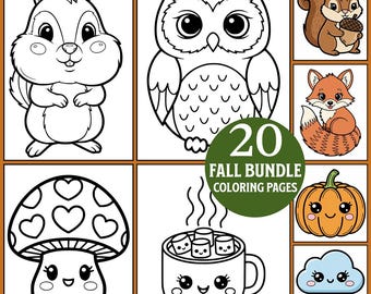 Fall Coloring Pages: 20 Kids Autumn Activity Coloring Sheets (Instant PDF Download)
