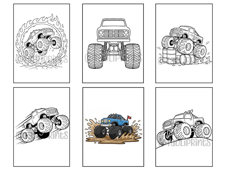 Monster Truck Coloring Pages: 25 Printable Sheets | PDF Digital ...