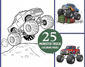 Monster Truck Coloring Pages: 25 Printable Sheets | PDF Digital Download