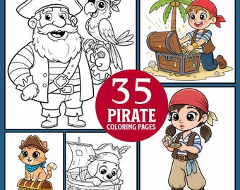 Dibujos de piratas para colorear: 35 hojas de actividades imprimibles en PDF (descarga instantánea)