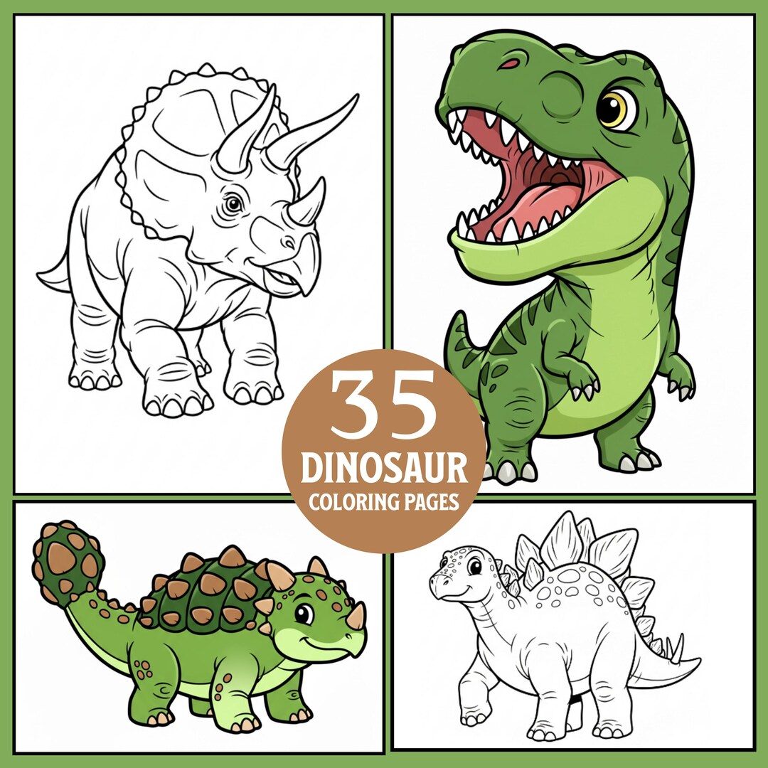 Dinosaur Coloring Pages: 35 Dino Coloring Sheets for Kids (digital ...