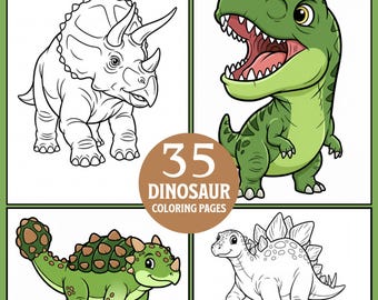 Dinosaur Coloring Pages: 35 Dino Coloring Sheets For Kids (Digital Download)