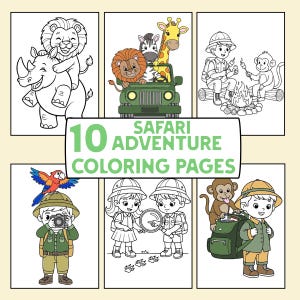 Safari Animals Coloring Pages: Kids&#39; Adventure, Instant Download (PDF Format)