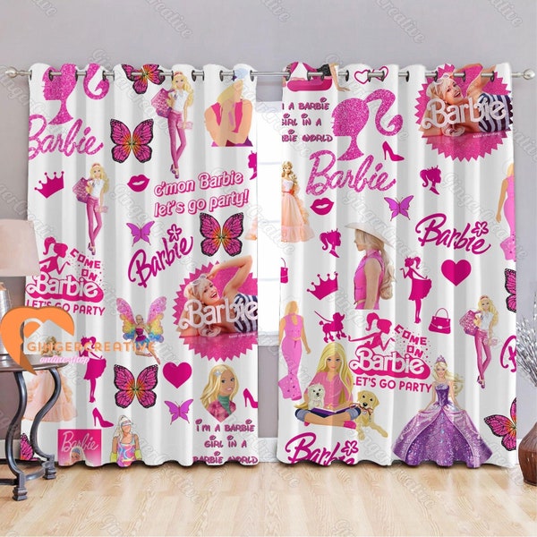 Barbi Window Curtains, Barbi Curtains, Barbi Shower Curtain, Barbi Bedroom Curtain, Barbi Door Curtain, Pink Girl Curtain, Doll Curtain