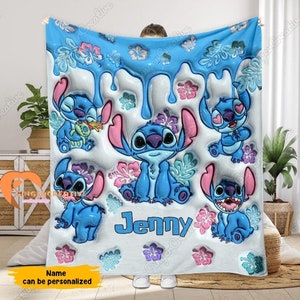 Stitch Blanket, Stitch Fleece Blanket, Custom Stitch Blanket, Bedroom Decoration, Stitch Throw Blankets, Ohana Means Family Blanket