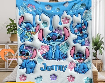 Stitch Blanket, Stitch Fleece Blanket, Custom Stitch Blanket, Bedroom Decoration, Stitch Throw Blankets, Ohana Means Family Blanket