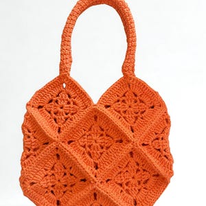 Handmade Orange Cotton Crochet Tote | Granny Square Shoulder Bag | Boho Summer Handbag | Sustainable Fashion Accessory | Artisan Market Bag