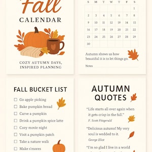 2025 Fall Calendar | Cozy Autumn Printable Calendar | Pumpkin, Leaves & Seasonal Fun | Digital Download