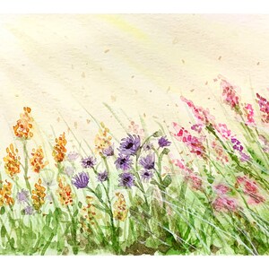 Sunny Field of Wildflowers Watercolor Giclee Print
