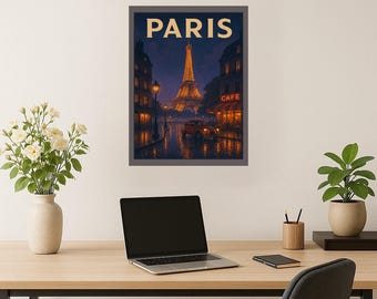 Vintage Paris Travel Poster: Eiffel Tower Print (Digital Download)