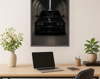 BMW E30 プリント：白黒クラシックカーポスター（デジタルダウンロード）