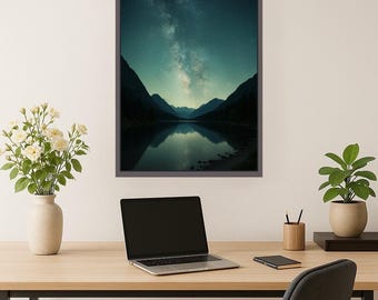 Milky Way Alpine Lake Print, Night Sky Mountain Landscape (Digital Download)