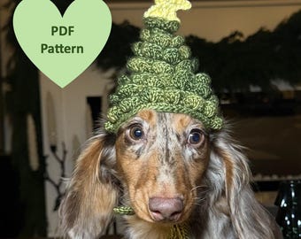 Crochet Christmas Tree Hat PDF Pattern for small dog