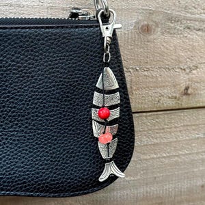 Fish Bag Charm with Red and Pink Beads