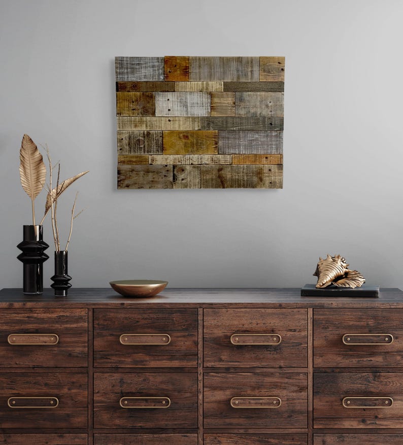 Reclaimed Wood Wall Art Panel, Neutral Cabin Boho Rustic Farmhouse Wall ...