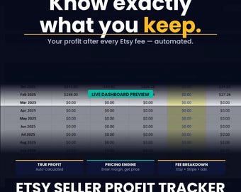 Etsy Seller Profit Tracker | Pricing Calculator Spreadsheet