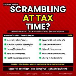 Excel Tax Organizer – Self-Employed Small Business Tracker (Digital Download)