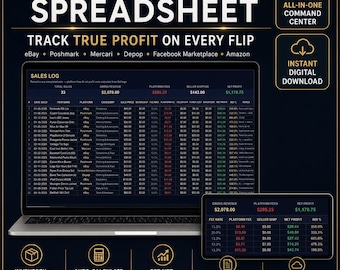 Reseller Spreadsheet | eBay Poshmark Mercari Inventory Profit Tracker (Excel Template)