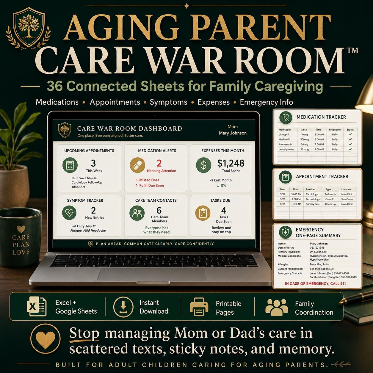 Caregiver Organizer Spreadsheet | Aging Parent Medication Tracker ...