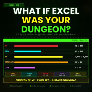 Excel RPG Dungeon Crawler – Gamified Spreadsheet Adventure (Excel Template)