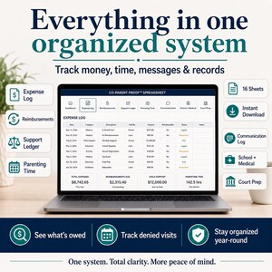 Co-Parenting Spreadsheet, Expense Tracker, Custody Log, Support Ledger (Excel Google Sheets) image 2