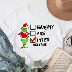 Funny Santa Grinch T-shirt, Xmas Shirt, Grinch Christmas Tee, Funny Christmas Shirt, Grinchmas Crewneck, Family Christmas Tee, Naughty Tee
