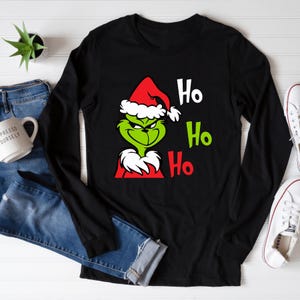 Ho Ho Ho T-shirt, Funny Christmas Shirt, Family Xmas Movie Tee, Grinchmas Gift, Sante Grinch Crewneck, Mean Grinch Face T-Shirt