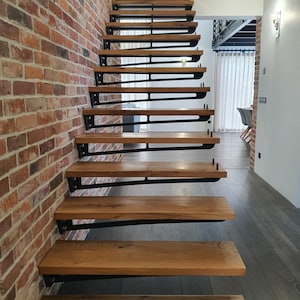 Custom Cantilever Stairs | Industrial Floating Staircase | Steel & Oak| Hand-Forged Details | Stairs for Loft
