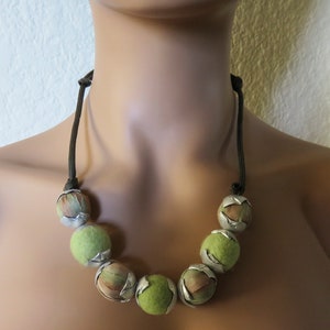 Necklace - hammered aluminum, silk, wool felt, nylon cord - #3256 SundtStudios