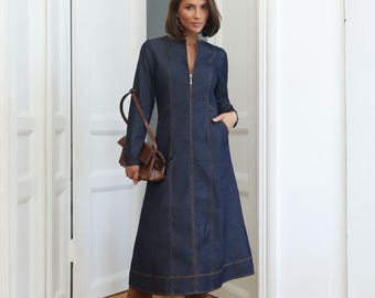 True Blue Casual Sportswear Denim Dress Floral Embroidered Tie Back Size M  Tall