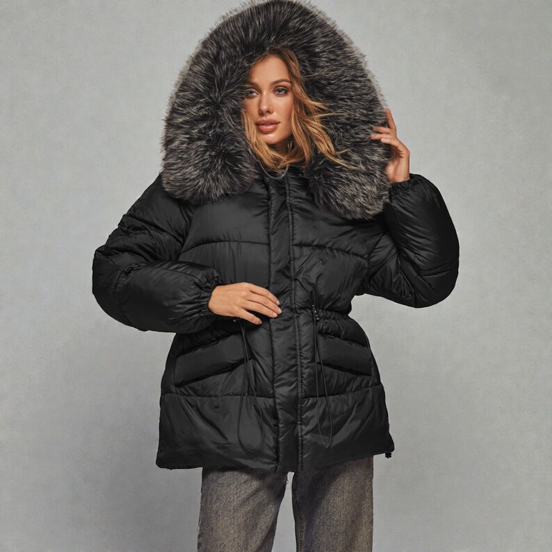 This premium winter collection features water-repellent polyester coats designed for extreme cold. Models include a quilted maxi jacket rated for -15°C with silicone 200 and bio-down puffers handling temperatures down to -20°C. Features include non-removable hoods, detachable fur, and adjustable drawstrings for a custom silhouette. Functional pockets and zip-and-button closures ensure a cozy winter outlook. Stay warm! ❄️🧥